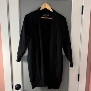Black Open-Front Ribbed Hem Cardigan Sweater - Black